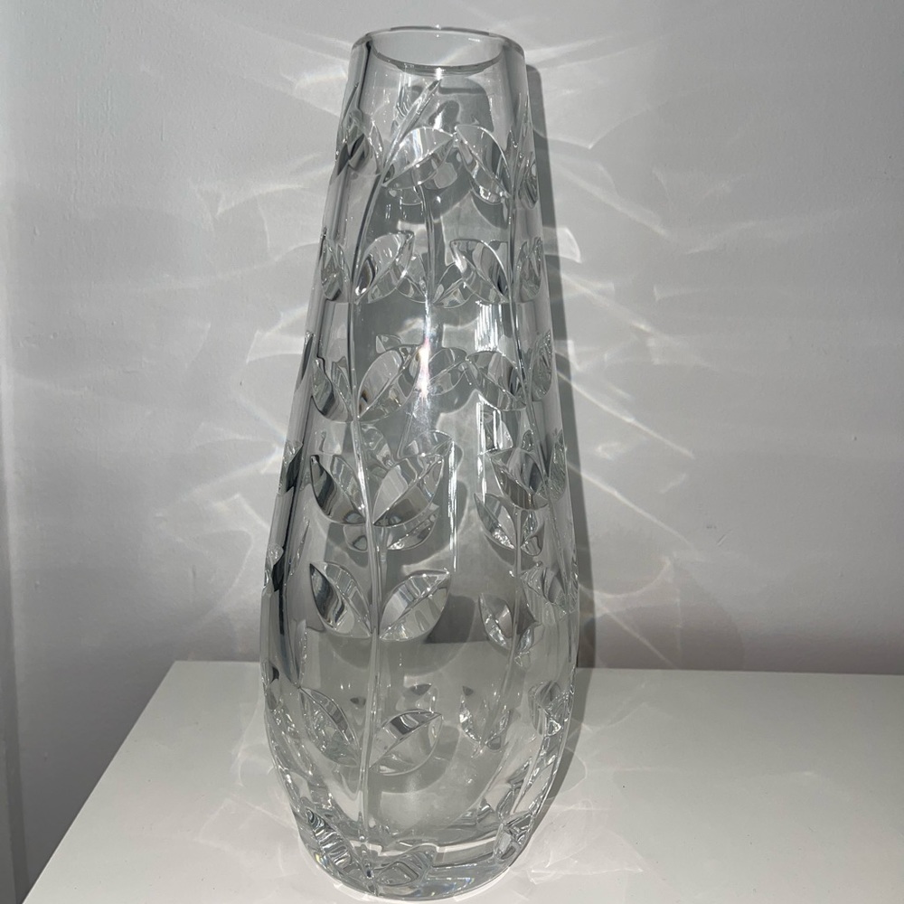 Vintage Tiffany & Co Cut Crystal Vase, Floral Vine, 11.5"